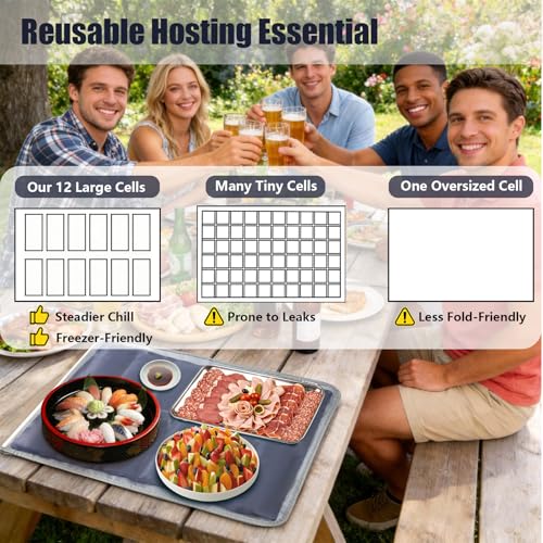 Babeezy Party Mat Chiller,Foldable Reusable Ice Pack Mat with Sleeve Bag 12 Large Cells (2×6) Tray Chiller for Charcuteri...