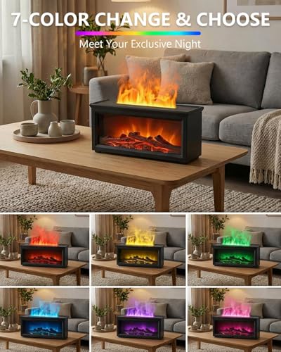 Essential Oil Diffuser, 7-Color Fireplace Fire Flame Aromatherapy Humidifier, 280ml Ultrasonic Aroma Diffuser Cozy Gift wi...