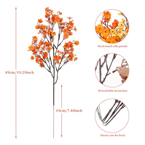 HIAGROW 8Pcs Babys Breath Artificial Fake Fall Flowers, Real Touch Orange Yellow Plants Silk Flowers for Vase Home Office ...