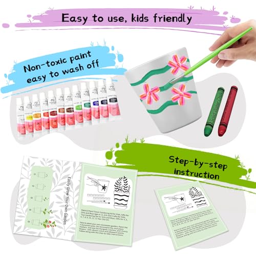 Paint & Plant Children’s Gardening Kit for Girls Boys Toys Garden Flower Gardening Gift for Kids Flower Pots Seeds Art Cra...