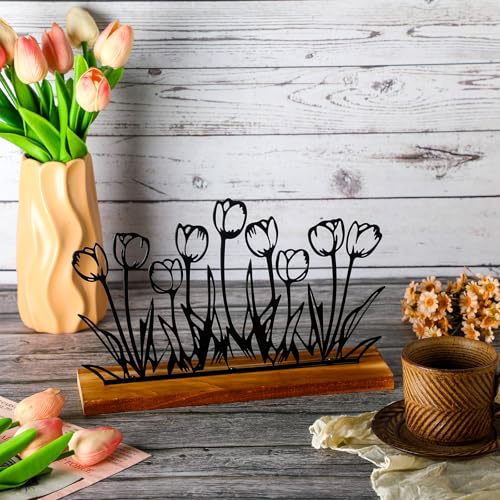 Thyle Metal Spring Tulip Stand Floral Home Decor Tulip Flowers Farmhouse Decor Metal Tray Spring Flower Art Supplies Table...