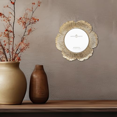 GIFTY GIFTY Circular Gold Floral Photo Frame / 4x4 In | For Tabletop Display | Perfect for Home Decor, Wedding, Graduatio...