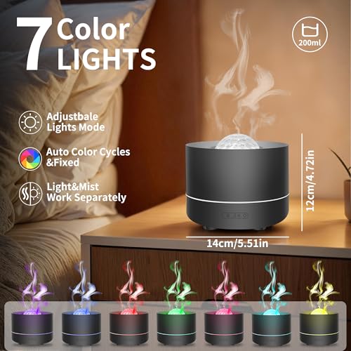 Essential Oil Diffuser, Fire Flame Aromatherapy Diffuser with 7 Colours LED Projection, 200ml Cool Mist Humidifier, Oil Di...