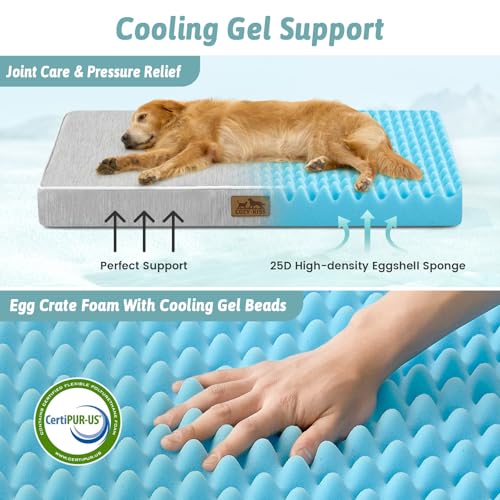 COZY KISS Cooling Dog Bed for Crate, Waterproof Dog Crate Mat with Removable Washable Cover, Orthopedic Egg Crate Foam Sup...