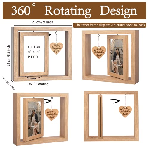 Rotating Floating Let the Adventure Begins Picture Frame, Engagement Gifts for Couples, Rustic 4x6 Floating Picture Frames...