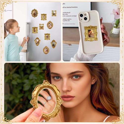 VICROIC 15 PCS Mini Vintage Frames, Tiny Resin Antique Frames, Small Gold picture photo frame for DIY Wall Hanging Jewelry...