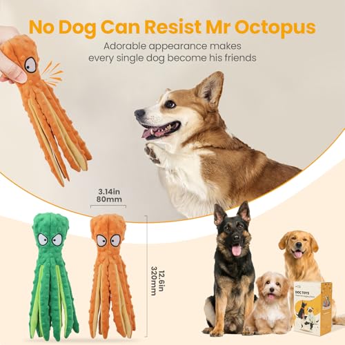 HGB Squeaky Dog Toys - Octopus No Stuffing Crinkle Plush Large Dog Toys to Keep Them Busy for Puppy Teething Chewing, Pet ...