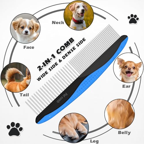3PCS Pet Grooming Rake & Metal Comb & Flea Comb for Cats and Dogs, Double-Sided Dematting Tool, Extra-Wide Deshedding Dog ...