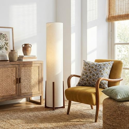 Brightech Parker Paper Lantern Floor lamp, 48 Inch Tall Lamp with Wood Frame, Asian Design for Bedroom, Decorative Tower S...
