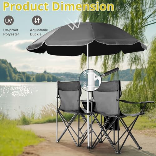 Outvita Folding Double Camping Chair w/Umbrella Beverage Holder Carrying Bag Cooler Fold Up Table, Large Bearing Capacity ...