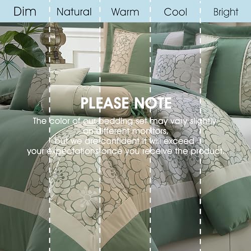 LANCO MODERN LIFESTYLE 7 Piece King Size Comforter Set, Green, Elegant Floral Jacquard, Stylish and Cozy Bedding Collectio...
