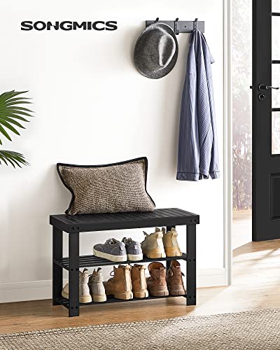 SONGMICS Shoe Rack Bench, 3-Tier Bamboo Shoe Storage Organizer, Entryway Bench, Holds Up to 286 lb, 11.3 x 27.6 x 17.8 Inc...