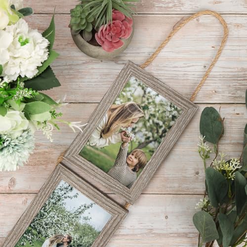 QUTREY 4x6 Hanging Picture Frames Collage Set of 2, 4 Openings 4 x 6 Photo Frames for Vertical 4 by 6 inch Pictures for Wa...