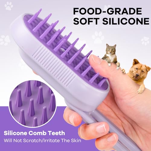 Cat Steam Brush for Shedding, 4 in 1 Brushs with Foldable Handle, Steam Brushs for Cats, Spritz Defur Comb for Cats, Water...