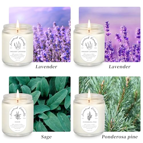 Lavender Candle Gift Set, 4 Pack Soy Wax Scented Candles for Home – Lavender, Sage & Ponderosa Pine – Aromatherapy Candles...