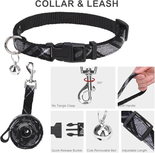 EXPAWLORER Classic Plaid Puppy Harness - Dog Collar and Leash - Soft Mesh Padded Adjustable Step in Small Dog Vest Harness...