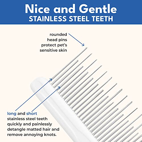 Grooming Comb for Long & Curly Hair in Dogs & Cats - Top Pet Detangler Brush - Removes & Prevents Matted Fur - Perfect for...