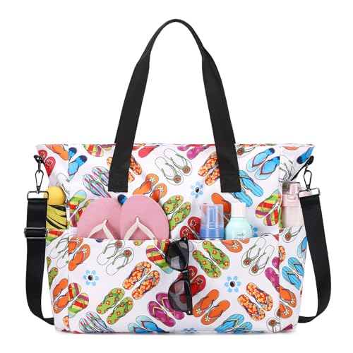 PIG PIG GIRL Beach Bags for Women, Large Waterproof Sandproof Swim Pool Bag with Dry Wet Seperated Pocket Utility Tote Bag