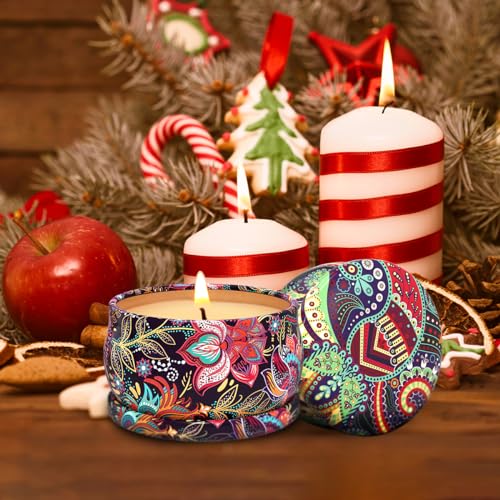 Scented Candles Gift Set for Christmas Thanksgiving, 3 Packs Natural Soy Wax Portable Travel Tin Candle, Bohemia Aromather...