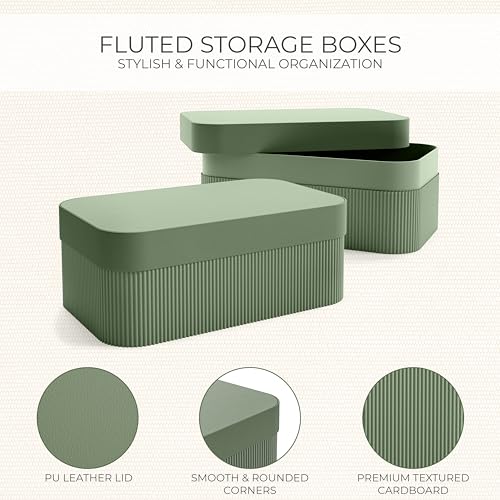 Decorative Storage Boxes with Lids – Set of 2 Beautiful Fluted Cardboard Organizer Bins for Your Home Bookshelf Decor to S...