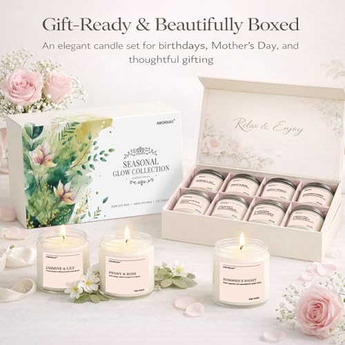 Scented Candles Gift Set, 8 Pack Soy Wax Candles for Home, Long Lasting Burn Floral Fresh Aromatherapy Scents for Women, B...