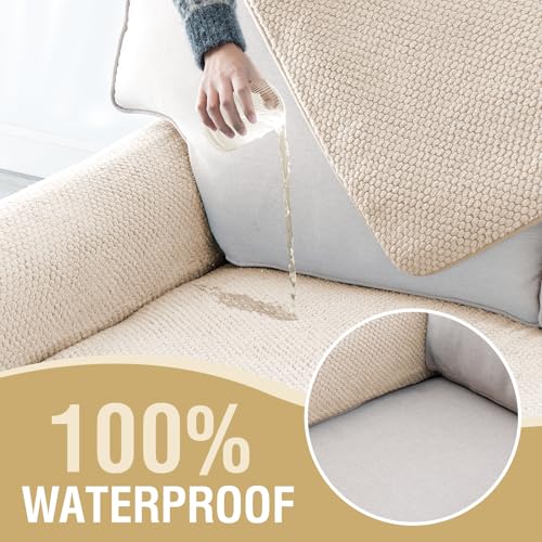 H.VERSAILTEX Waterproof Couch Cover Plush Sofa Cover with Strap Soft Anti Slip Sofa Slipcovers for 4 Cushion Sofa Couch Pr...