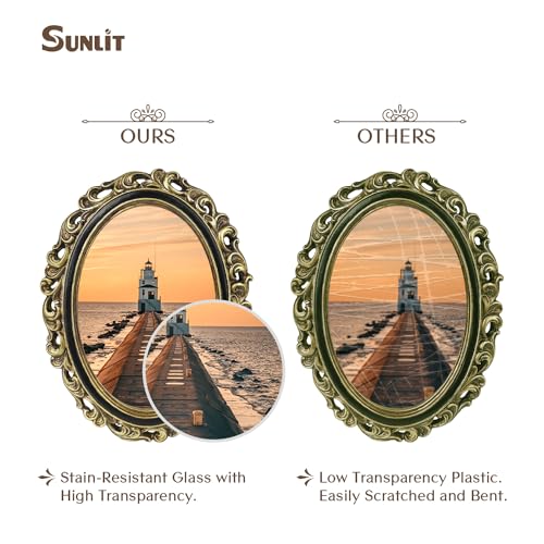 Sunlit Vintage Picture Frame 4x6 Inch, Oval Antique Photo Frames with Glass Front, Luxury Photo Display, Tabletop Wall Han...