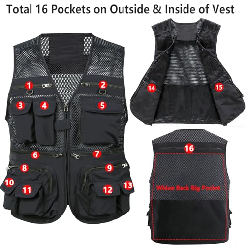 HUNTURE Fishing Vest,Pocket Travel Vest and Hat Gloves Neck Gaiter for Safari Hiking,Lightweight Work Cargo Vest for Men