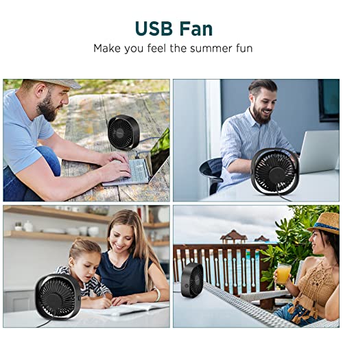EasyAcc USB Small Desk Fan, Slumber Pod Fan [360°Rotatable Head &Powerful ] 3 Speeds Portable Personal Table Travel Fan fo...