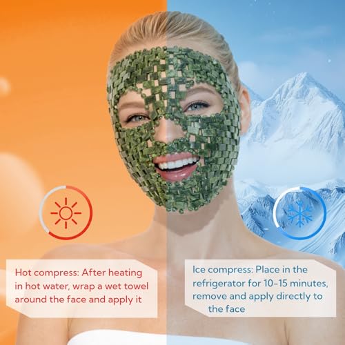 ZOOFOX Jade Facial Mask, 100% Natural Jade Facial Cooling Mask for Hot and Cold Therapy,Green Stone Full Face Mask for Sel...