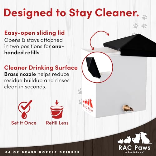 RAC Paws by RentACoop 32oz (1 Liter) Small Animal Drinker with No-Drip Brass Nozzle - Suitable for Small Pets, Bunnies, Ha...