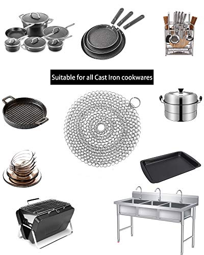ONEEKK Cast Iron Skillet Cleaner Chainmail,2 Pack Premium Stainless Steel Chain Maille Scrubber for Cast Iron Pans,Stainle...