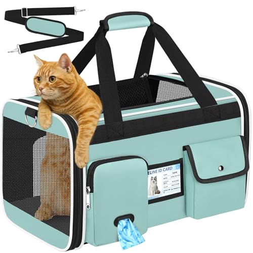 HUANLANG Soft-Sided Cat Carrier Airline Approved,Dog Carriers for Small Dogs Medium Cats,Pet Travel Carrier Up to 15 Lbs,C...