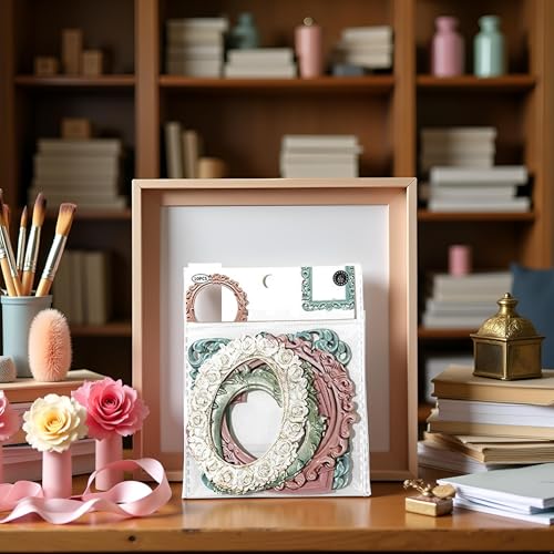 10 Pcs Multicolor Photo Frame Paper Crafts,Decorative Photo Frame Material Paper,Creative Hollow Embossed Photo Frame, Jou...