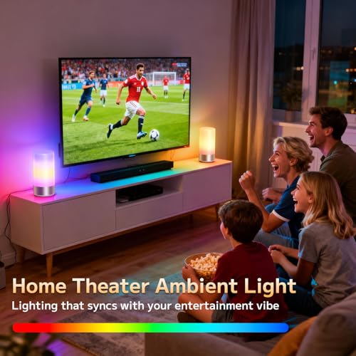 Famigreta Table Lamp, Bedside Touch Control Lamp for Bedroom 3 Level Dimmable Warm White Lights with 256 RGB Color Mode Mo...