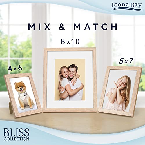 Icona Bay - 8x10 Light Oak Picture Frame with Removable Mat for 5x7 Photo - Modern Style Engineered Wood Frame - Table Top...