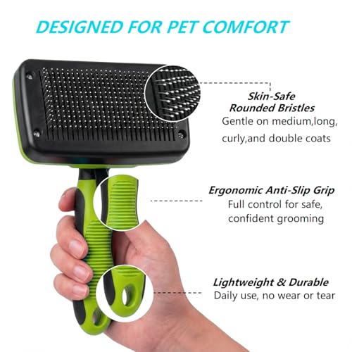 PETIMP STORE 4PCS Self Cleaning Slicker Brush, Pet Grooming Rake, Bath Brush & Massage Brush for Short/Long Haired Dogs, C...