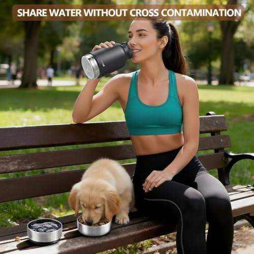 Fikma Insulated Dog Water Bottle with 2 Bowls, 32oz Insulated Stainless Steel Travel Bottle for Pets, Leak-Proof Portable ...
