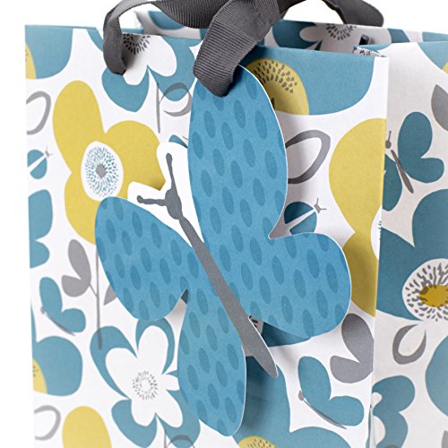 Hallmark 9" Medium Gift Bag with Tissue Paper (Flowers and Butterflies; Turquoise and Yellow) for Birthdays, Mothers Day, ...
