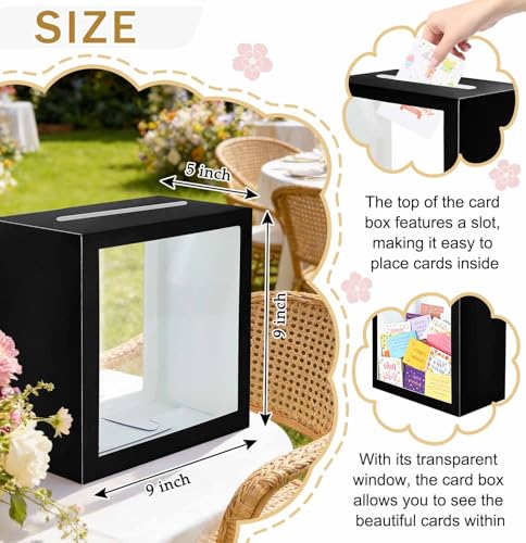 SietDESEO Black Card Box for Party with Clear Window Large Gift Card Box Holder for Wedding Reception Birthday Graduation ...