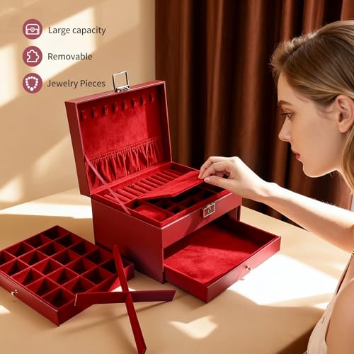 Greenfeather Jewelry Boxes for Women, Jewelry Organizer Box with Lid 3 Layers for Necklaces Rings Earrings and Bracelets B...