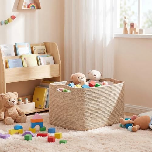 Optish 75L Large Blanket Basket, Woven Storage Baskets with Reinforced Handles, Rope Laundry Basket for Living Room, Bedro...