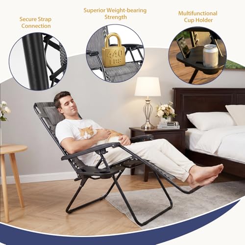Sweetcrispy Zero Gravity Chairs, Set of 2 Portable Recliner Beach Camping Patio Outdoor Folding Lounge Chair with Cup Hold...