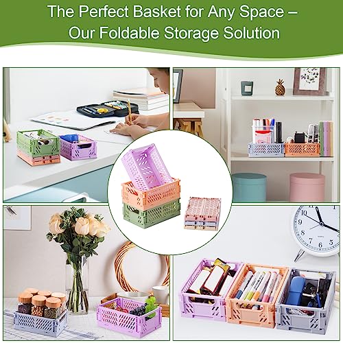 HUUSMOT 6-Pack Small Pastel Plastic Storage Baskets, Collapsible Crates for Organizing, Space-Saving Mini Bins for Classro...