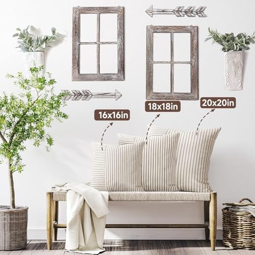 YCOLL Farmhouse Pillow Covers 20x20, Modern Accent Square Throw Pillow Covers Set of 2, Gray and Beige Striped Patchwork L...