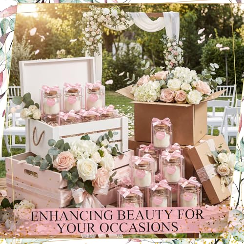 MTLEE 20 Sets Pink Wedding Candle for Guests Pink Thank You Candles Gift Bulk Glass Jars Scented Soy Wax with Clear Gift B...