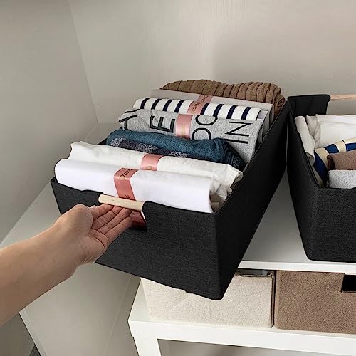 xianshengle Fabric Storage Basket for Shelves, Collapsible Storage Bins with wood Handles, Rectangle Closet Baskets, Wardr...