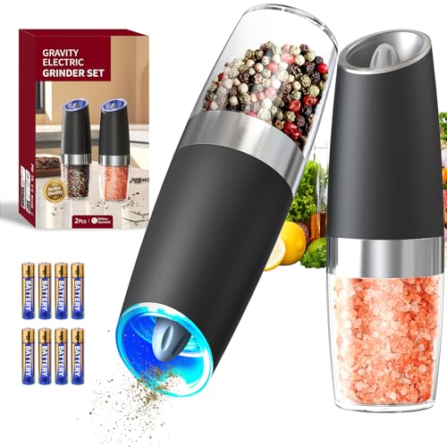 CIRCLE JOY Gravity Electric Salt and Pepper Grinder Set Automatic Salt and Pepper Grinder Set with LED Light, Battery Oper...