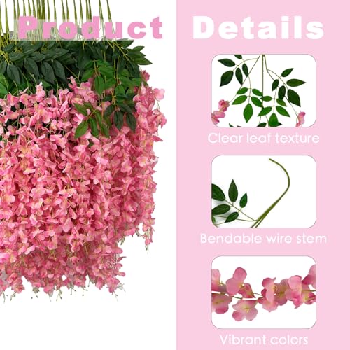 BIRDDIE 24Pcs of Artificial Wisteria Hanging Flowers, 3.75 Feet Fake Wisteria Flower Strings for Backdrop, Wedding, Ceremo...