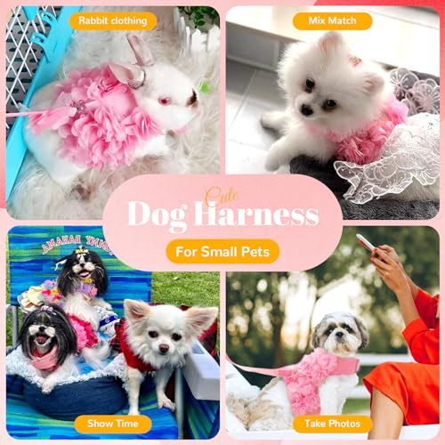 TENGZHI Cute Small Dog Harness and Leash Set Pink Lace Floral Girl Puppy Harness for Small Dogs Cats Soft Mesh Dog Vest Ha...